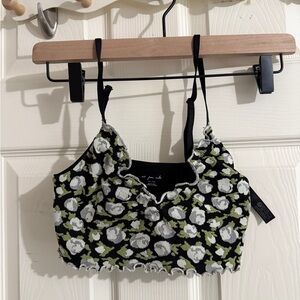 Urban Outfitters Black and Green Floral Crop Top